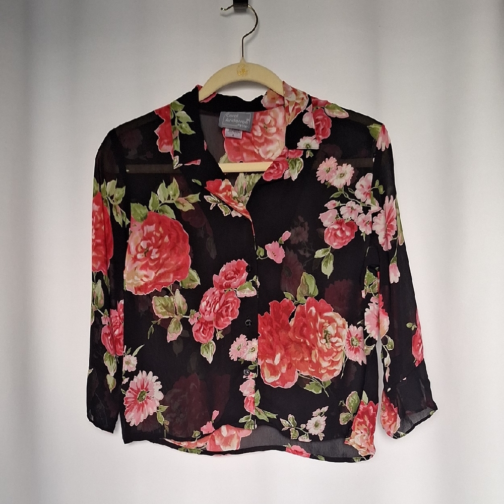 Carol Anderson Floral Black Sheer Blouse Size 6